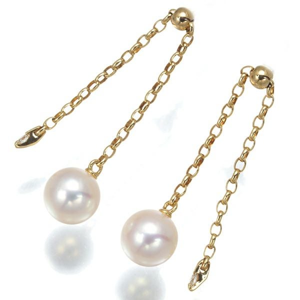 ミキモト ピアス パール アコヤ真珠 7.0mm ダイヤ チェーン 揺れる K18YG 