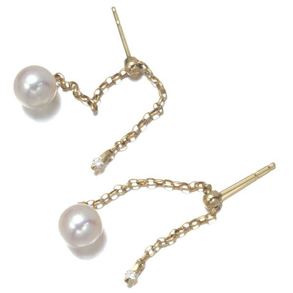 ミキモト ピアス パール アコヤ真珠 7.0mm ダイヤ チェーン 揺れる K18YG 