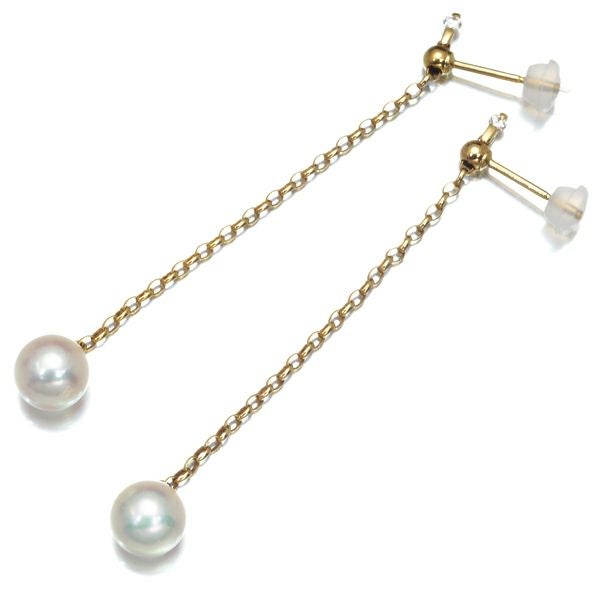 ミキモト ピアス パール アコヤ真珠 7.0mm ダイヤ チェーン 揺れる K18YG 