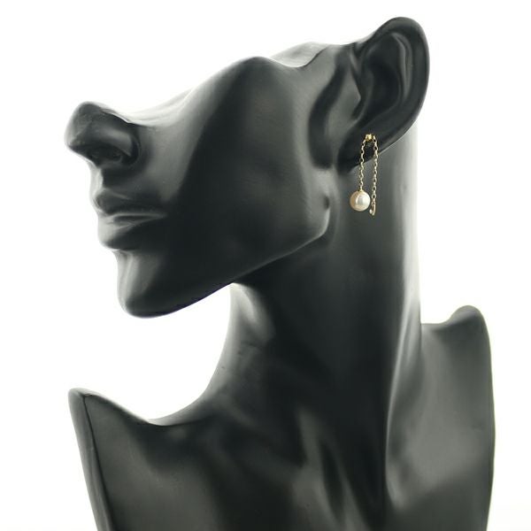 ミキモト ピアス パール アコヤ真珠 7.0mm ダイヤ チェーン 揺れる K18YG 