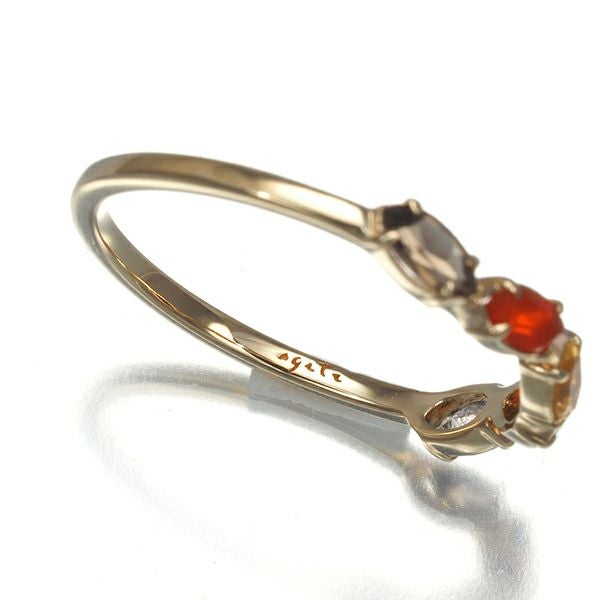 アガット リング スモーキークオーツ カーネリアン シトリン ガーネット ラブラドライト  9号 K10YG 