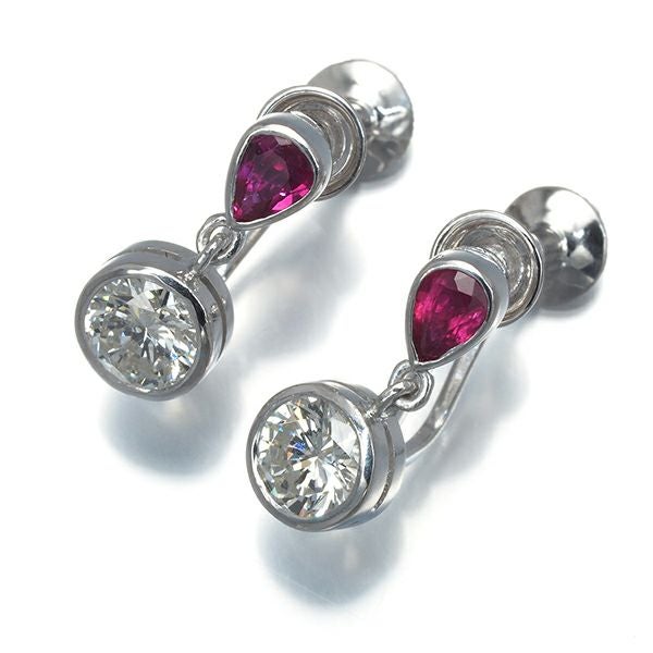 タサキ イヤリング ダイヤ 0.45ct/0.45ct ルビー  揺れる K18WG 