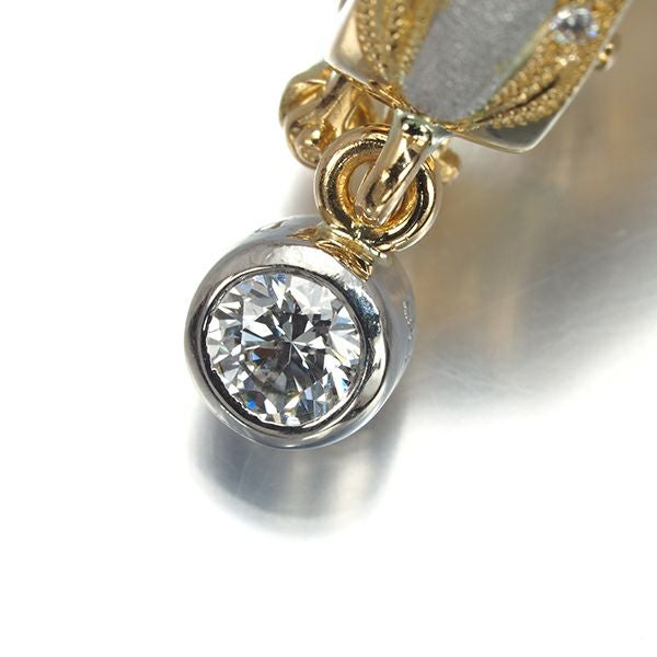 ダイヤ 0.18ct/0.05ct 艶消し 2WAY 片耳  イヤリング K18YG/Pt900 