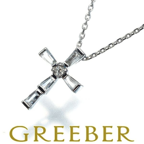 4℃ ネックレス ダイヤ ホワイトトパーズ  クロス K18WG 