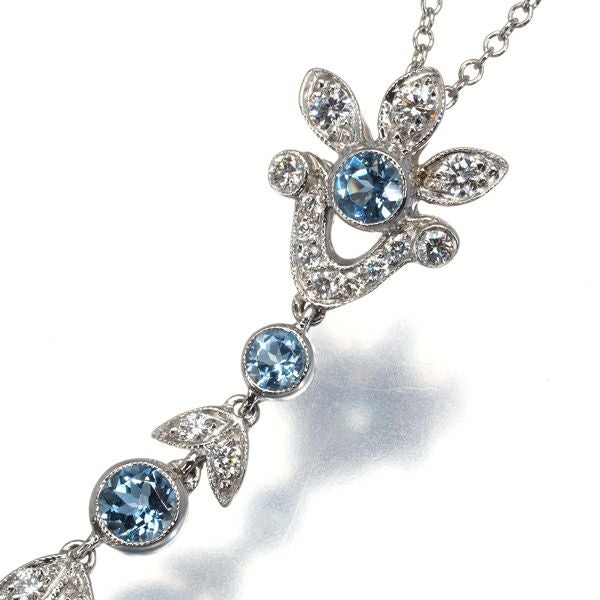 ティファニー ネックレス アクアマリン ダイヤ  フラワー Pt950 