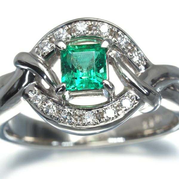 タサキ リング エメラルド 0.43ct ダイヤ 0.10ct  13.5号 Pt900 