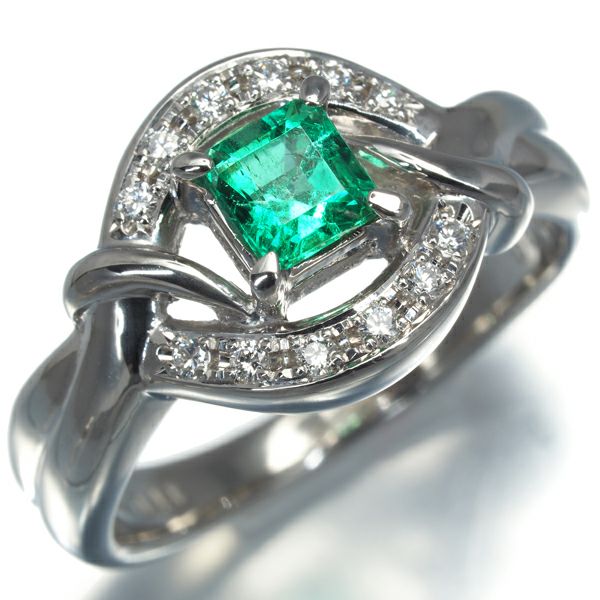タサキ リング エメラルド 0.43ct ダイヤ 0.10ct  13.5号 Pt900 