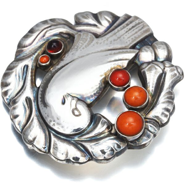 ジョージジェンセン ブローチ カーネリアン 123 トリ アニマル シルバー925 