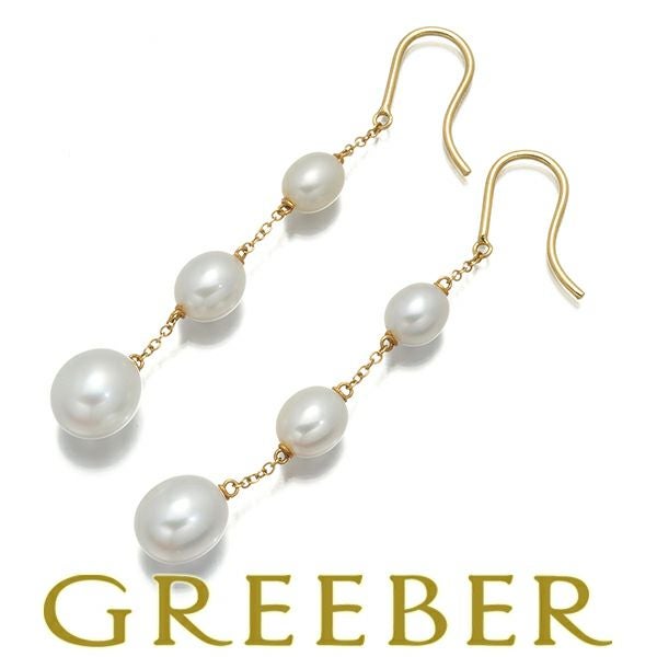 ティファニー ピアス パール 淡水真珠 5.2-7.9mm パールバイザヤード チェーン フック K18YG 