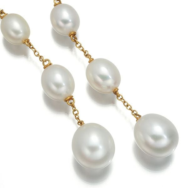 ティファニー ピアス パール 淡水真珠 5.2-7.9mm パールバイザヤード チェーン フック K18YG 