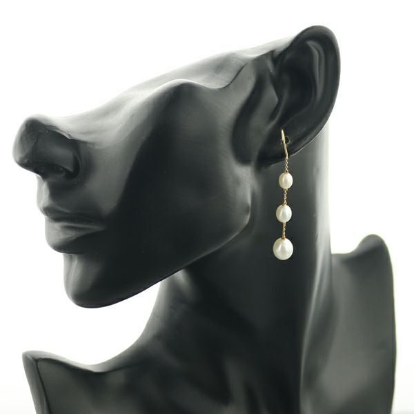 ティファニー ピアス パール 淡水真珠 5.2-7.9mm パールバイザヤード チェーン フック K18YG 