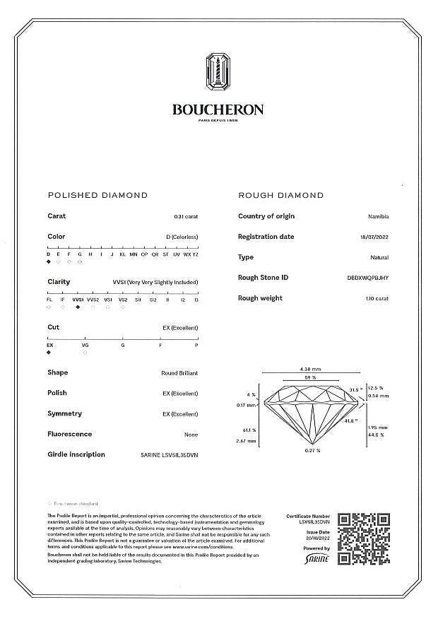 ブシュロン リング ダイヤ 0.31ct キャトルラディアント クルドパリ ソリテール ハーフ 49号 K18 鑑