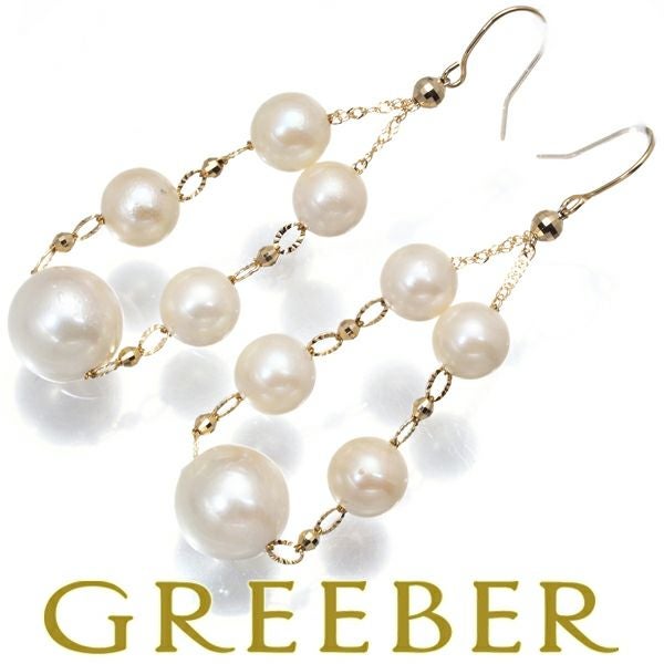 パール 淡水真珠 5.5-8.2mm  揺れるフック  ピアス K18YG 