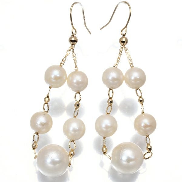 パール 淡水真珠 5.5-8.2mm  揺れるフック  ピアス K18YG 