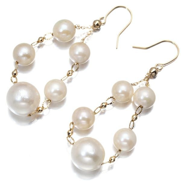 パール 淡水真珠 5.5-8.2mm  揺れるフック  ピアス K18YG 