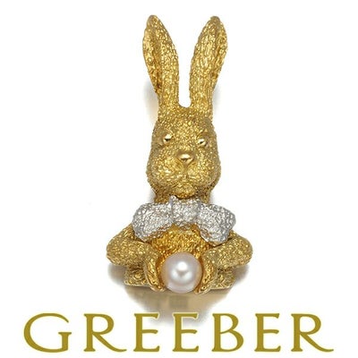 ベビーパール アコヤ真珠 3.3mm 兎 アニマル ピン 艶消し ブローチ K18YG/Pt900/合金 