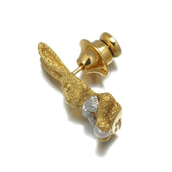 ベビーパール アコヤ真珠 3.3mm 兎 アニマル ピン 艶消し ブローチ K18YG/Pt900/合金 