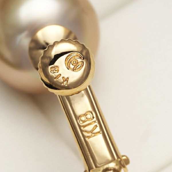 タサキ イヤリング ゴールデンパール 白蝶真珠 8.9mm 一粒 K18YG ソーティング