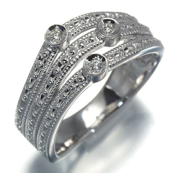 水野薫子 リング ダイヤ 0.05ct  3P ミルグレイン 13号 K18WG 