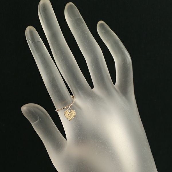 ダイヤ 0.01ct ハート チェーン イニシャル T フリーサイズ  リング K18PG 