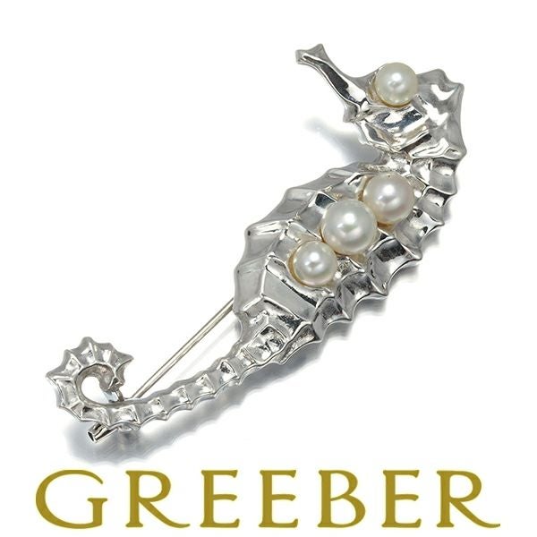 ミキモト ブローチ パール アコヤ真珠 4.3-5.3mm  タツノオトシゴ アニマル シルバー 