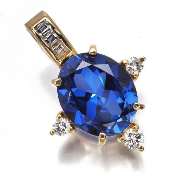 合成サファイア ダイヤ   ペンダントトップ K18YG ソーティング