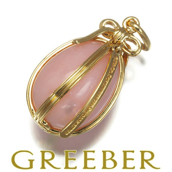 ティファニー ペンダントトップ ピンクオパール  シュランバージェ エッグ リボン K18YG 