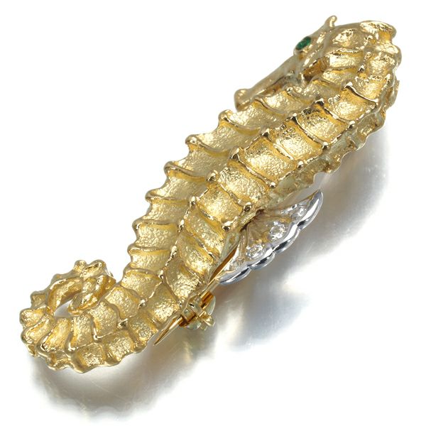 ティファニー ブローチ ダイヤ エメラルド タツノオトシゴ アニマル ヴィンテージ K18YG/WG 