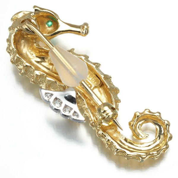 ティファニー ブローチ ダイヤ エメラルド タツノオトシゴ アニマル ヴィンテージ K18YG/WG 
