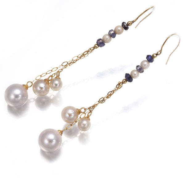 淡水真珠 2.8-7.4mm アイオライト フック  ピアス K18YG 