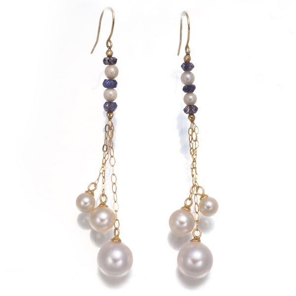 淡水真珠 2.8-7.4mm アイオライト フック  ピアス K18YG 