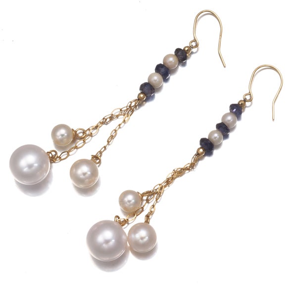 淡水真珠 2.8-7.4mm アイオライト フック  ピアス K18YG 