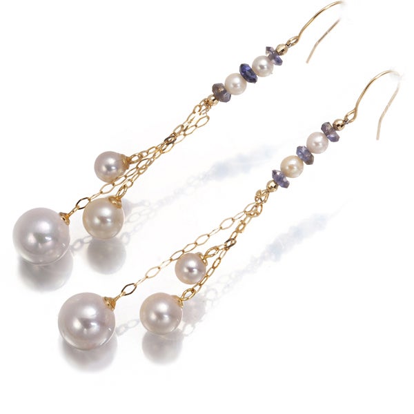 淡水真珠 2.8-7.5mm アイオライト フック  ピアス K18YG 