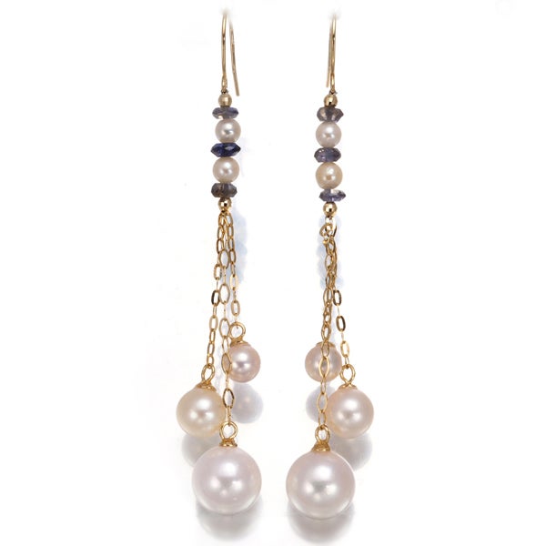 淡水真珠 2.8-7.5mm アイオライト フック  ピアス K18YG 