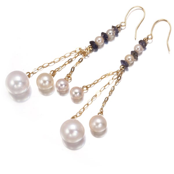 淡水真珠 2.8-7.5mm アイオライト フック  ピアス K18YG 