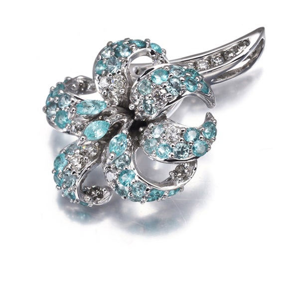 パライバトルマリン 0.40ct ダイヤ 0.27ct パヴェ フラワー ペンダントトップ K18WG 鑑別書