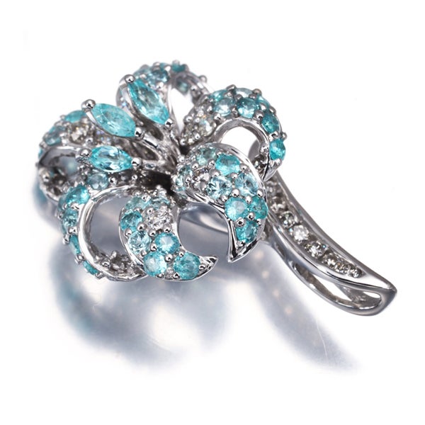 パライバトルマリン 0.40ct ダイヤ 0.27ct パヴェ フラワー ペンダントトップ K18WG 鑑別書