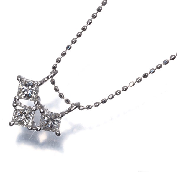 ダイヤ 0.65ct プリンセスカット  ネックレス K18WG 