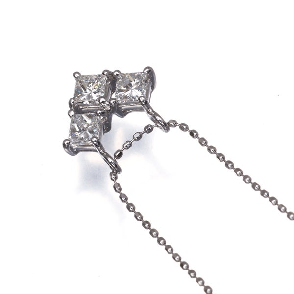 ダイヤ 0.65ct プリンセスカット  ネックレス K18WG 