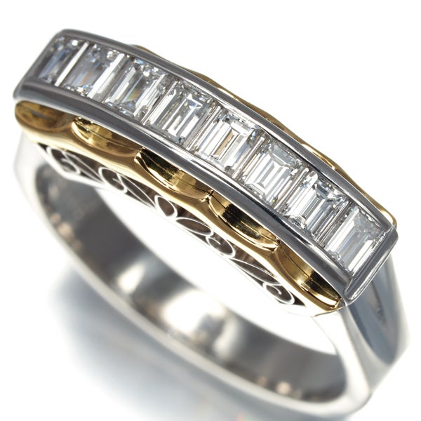 ダイヤ 0.670ct コンビカラー バゲットカット  リング Pt900/K18YG 