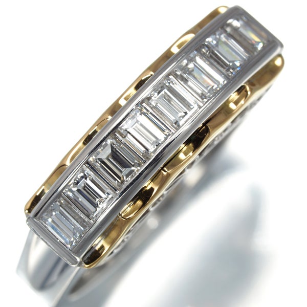 ダイヤ 0.670ct コンビカラー バゲットカット  リング Pt900/K18YG 