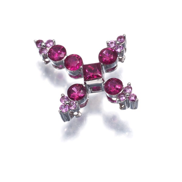 ルビー 0.62ct ピンクサファイア 0.14ct クロス  ペンダントトップ K18WG 