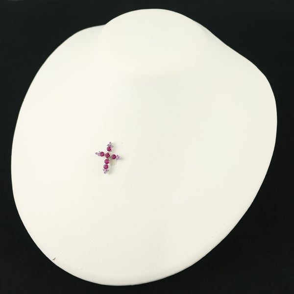 ルビー 0.62ct ピンクサファイア 0.14ct クロス  ペンダントトップ K18WG 