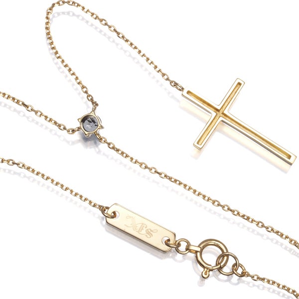 SJX ネックレス ローズカットダイヤ 0.10ct  クロス Yドロップ K18YG 