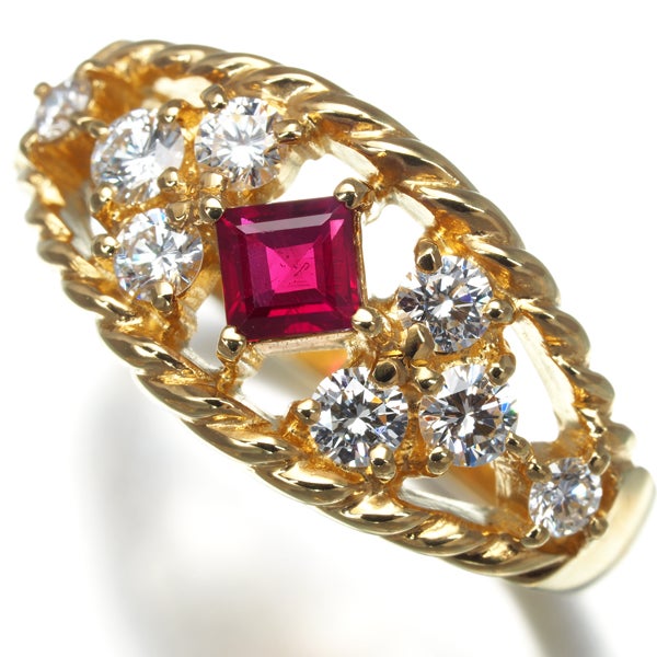ミキモト リング ルビー 0.30ct ダイヤ 0.46ct  透かし 12号 K18YG 