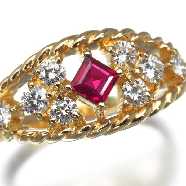 ミキモト リング ルビー 0.30ct ダイヤ 0.46ct  透かし 12号 K18YG 