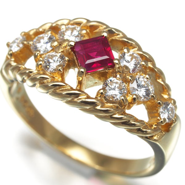 ミキモト リング ルビー 0.30ct ダイヤ 0.46ct  透かし 12号 K18YG 