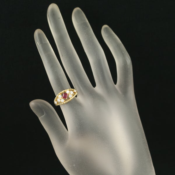 ミキモト リング ルビー 0.30ct ダイヤ 0.46ct  透かし 12号 K18YG 