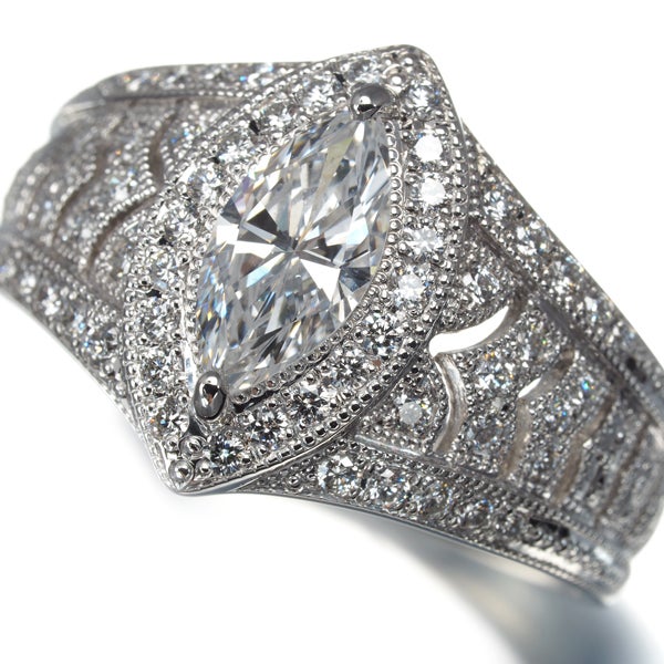 ダイヤ 0.717ct/0.40ct マーキスカット ミルグレイン  リング Pt900 