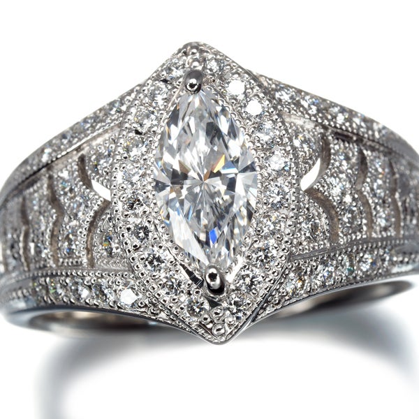 ダイヤ 0.717ct/0.40ct マーキスカット ミルグレイン  リング Pt900 